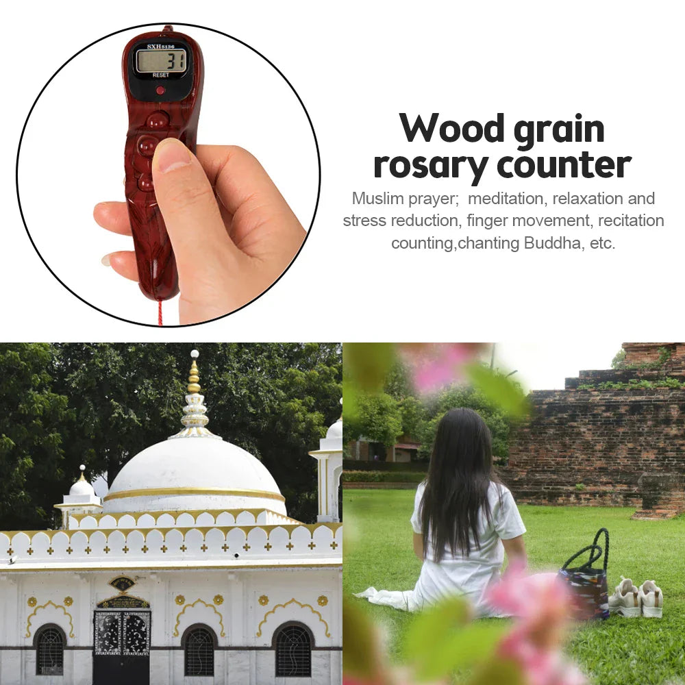 Hand Counter Portable Digital Bead Electronic Tally Counter with Compass Tassel Finger