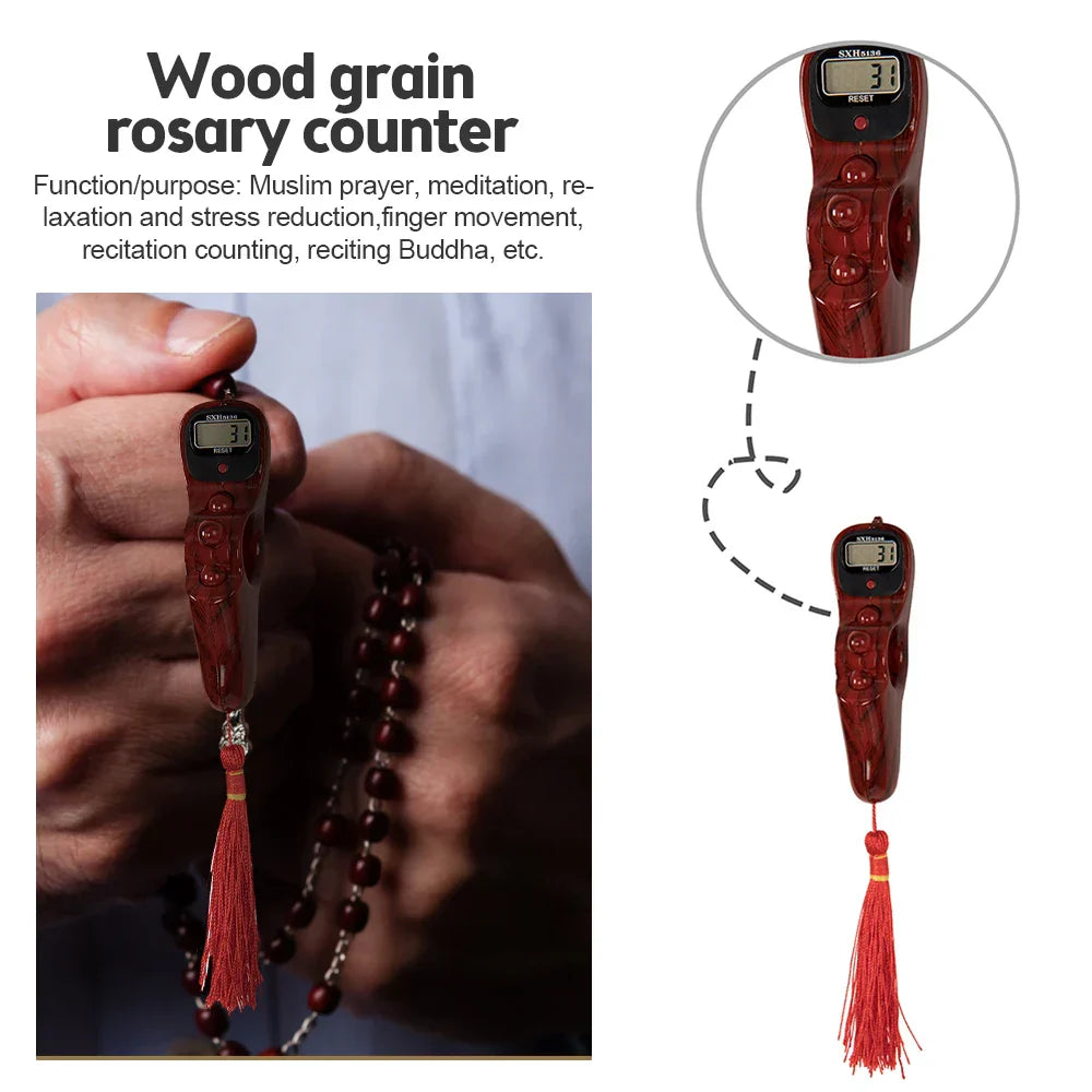 Hand Counter Portable Digital Bead Electronic Tally Counter with Compass Tassel Finger