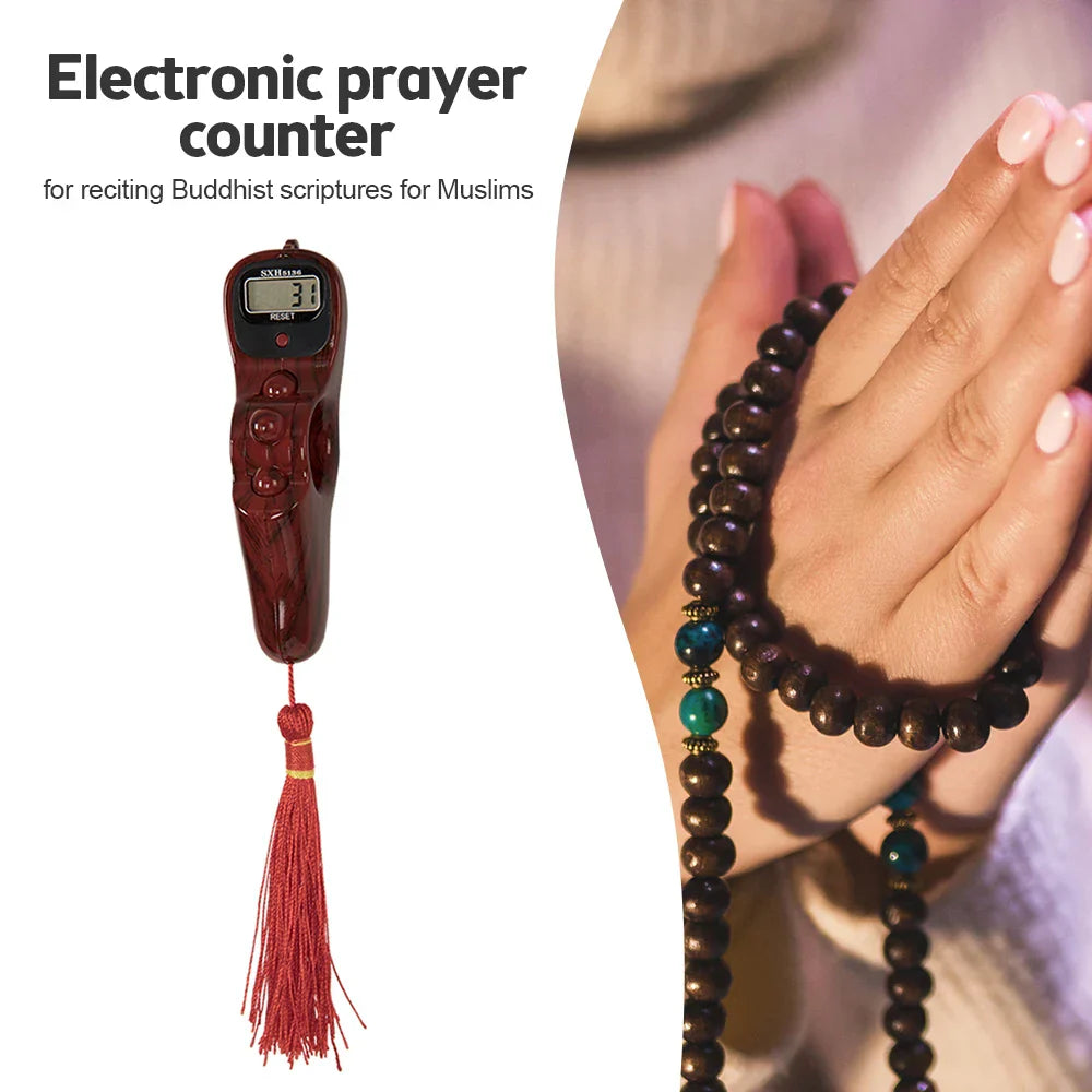Hand Counter Portable Digital Bead Electronic Tally Counter with Compass Tassel Finger