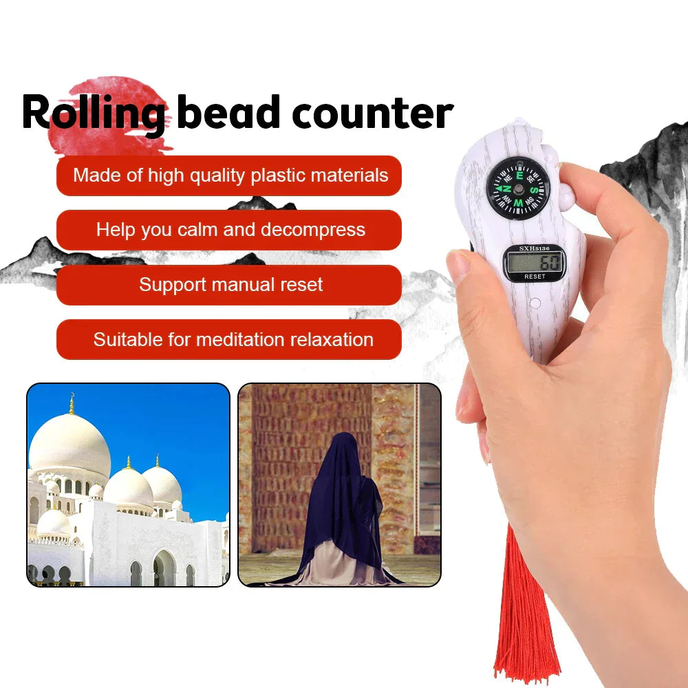 Hand Counter Portable Digital Bead Electronic Tally Counter with Compass Tassel Finger