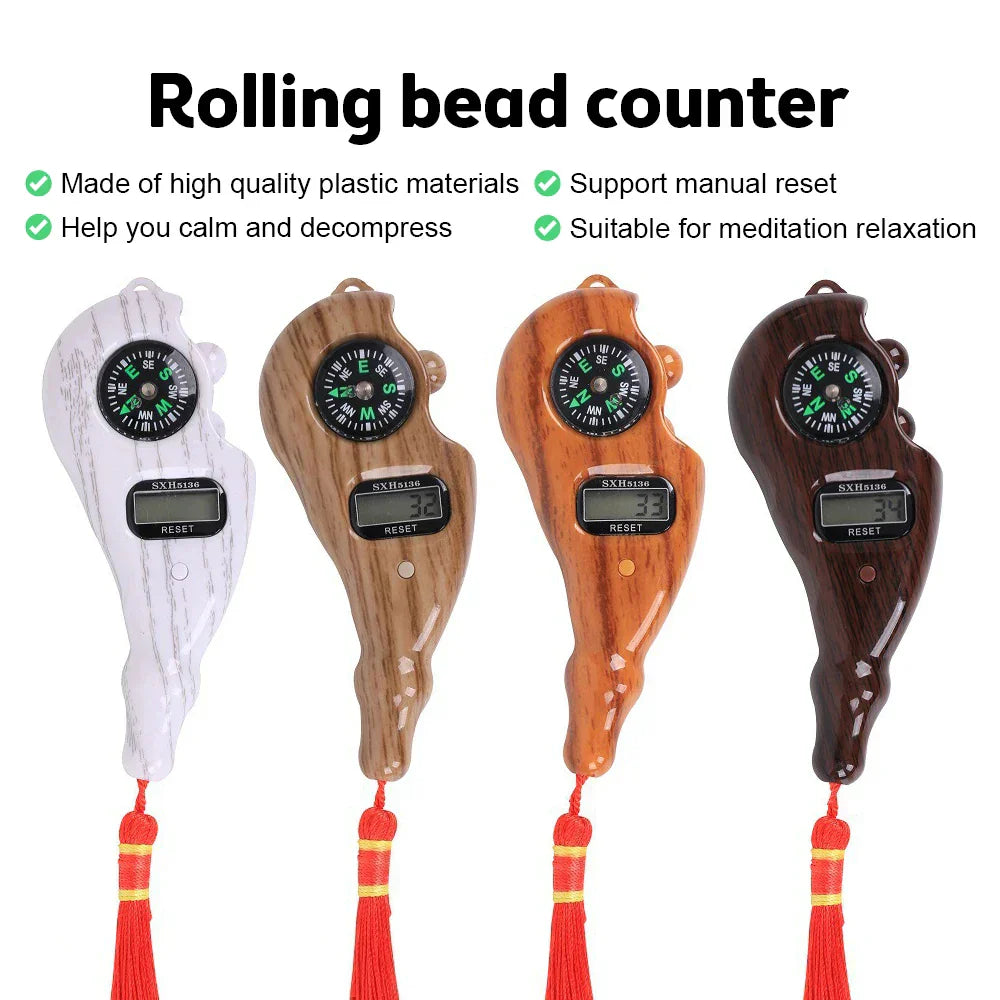 Hand Counter Portable Digital Bead Electronic Tally Counter with Compass Tassel Finger