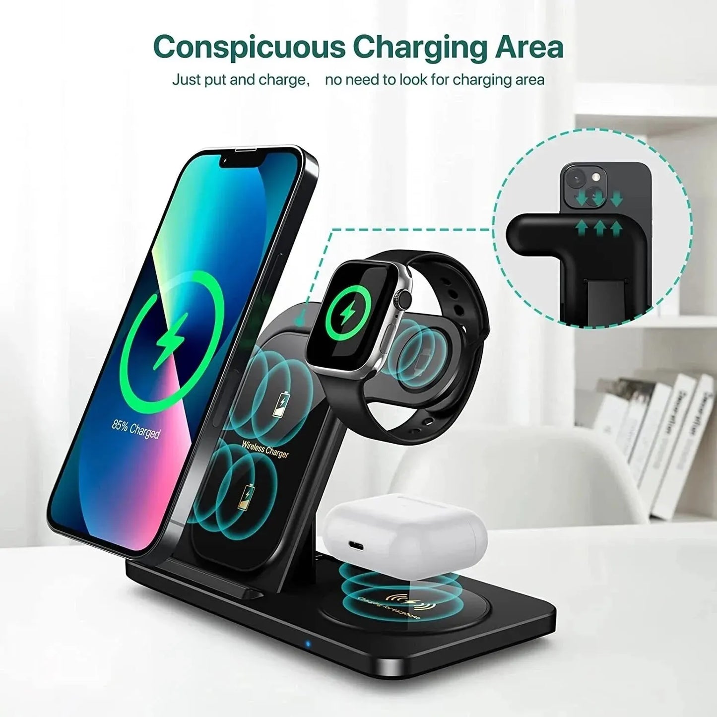 3 in 1 Wireless Charger Stand Pad For iPhone 15 14 13 12 X
