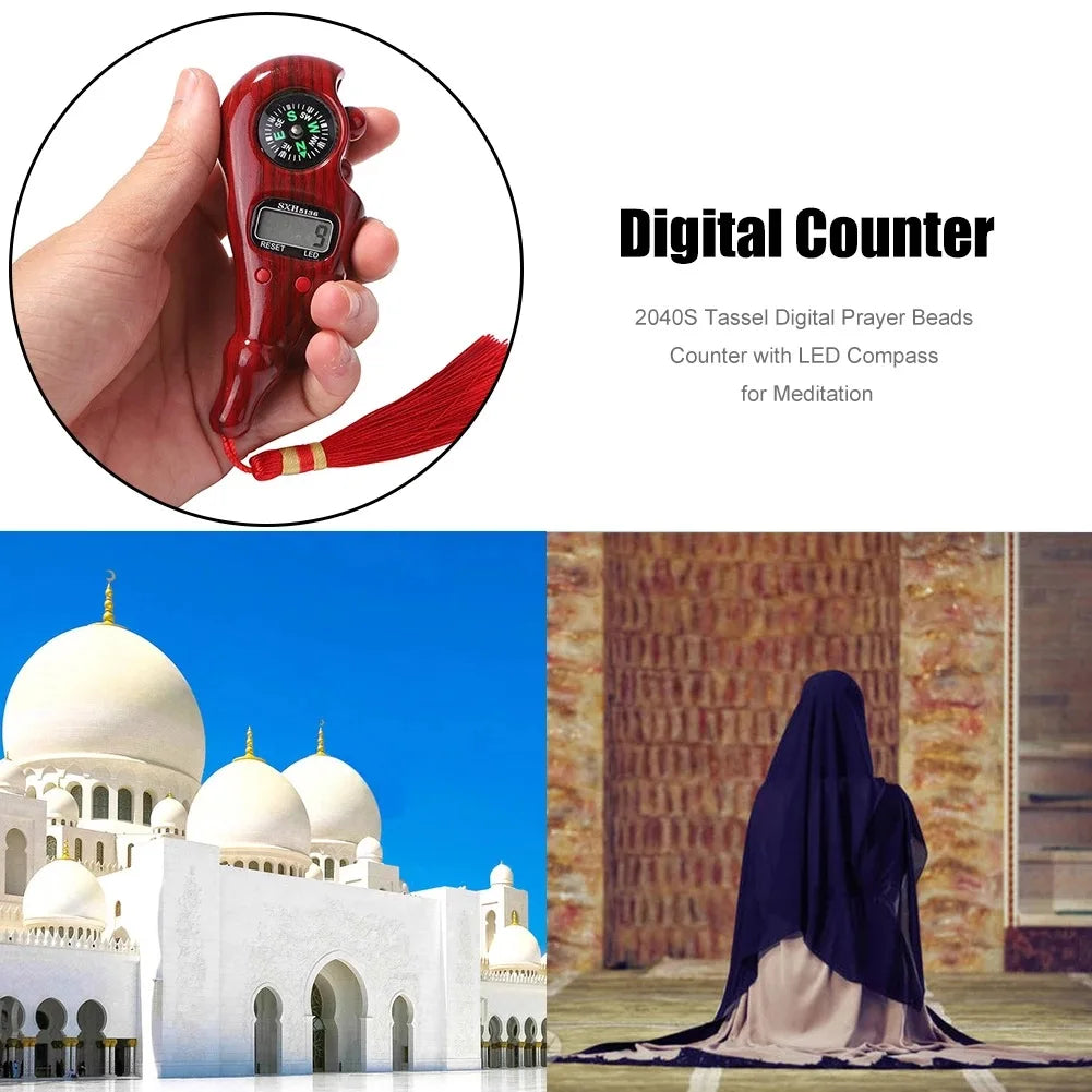 Hand Counter Portable Digital Bead Electronic Tally Counter with Compass Tassel Finger