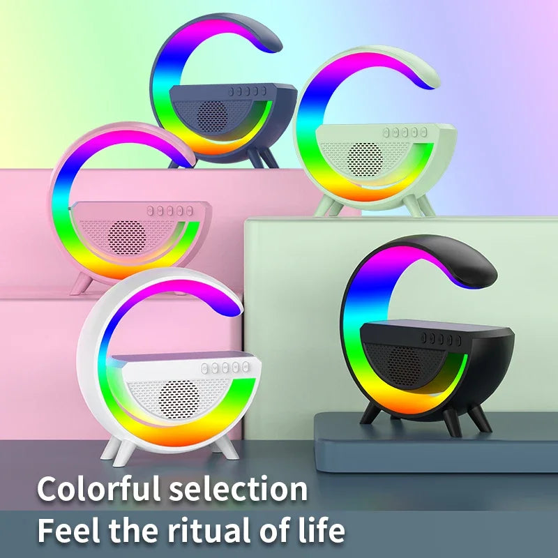 Multifunction RGB Light Wireless Charger Stand FM TF Card USB Bluetooth Speaker