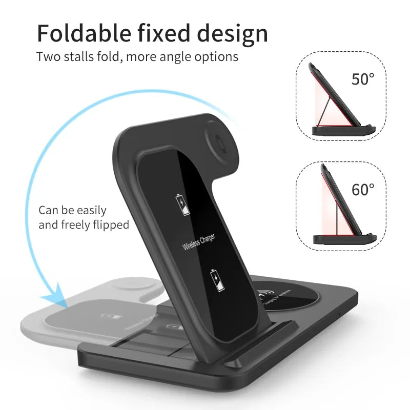 3 in 1 Wireless Charger Stand Pad For iPhone 15 14 13 12 X