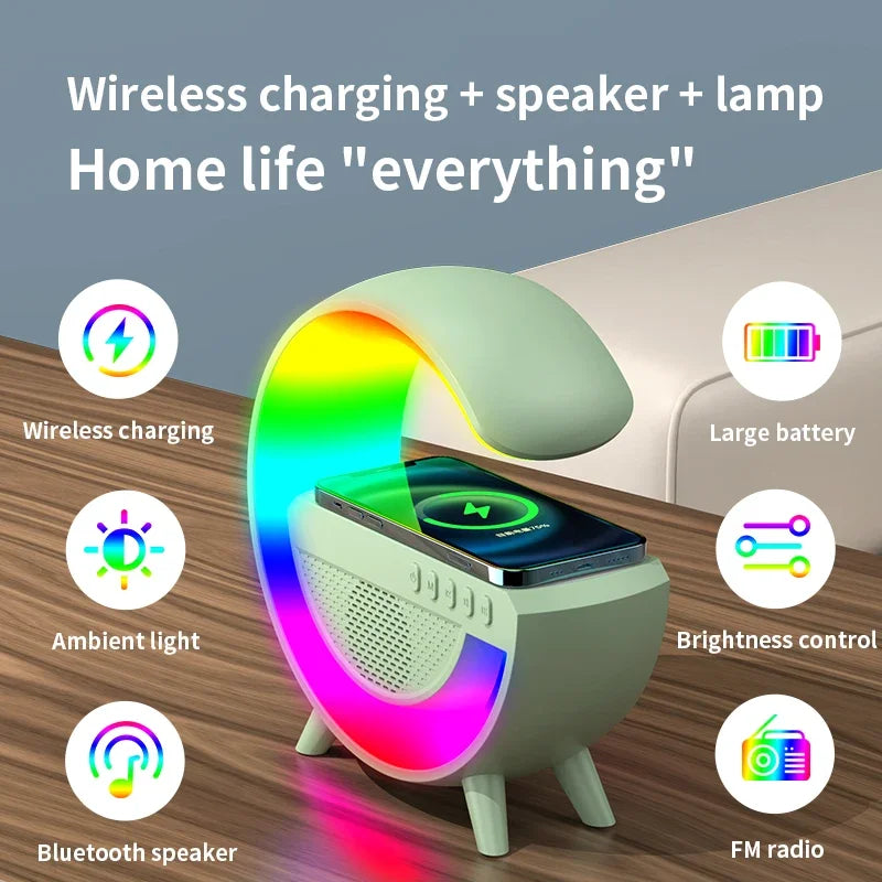 Multifunction RGB Light Wireless Charger Stand FM TF Card USB Bluetooth Speaker