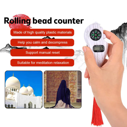 Hand Counter Portable Digital Bead Electronic Tally Counter with Compass Tassel Finger