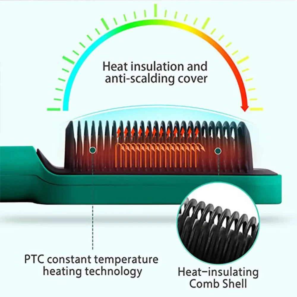 Electric Professional Negative Ion Hair Straightener Brush Curling Comb with Lcd Display