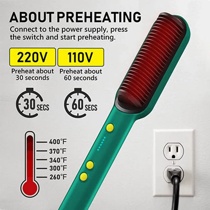Electric Professional Negative Ion Hair Straightener Brush Curling Comb with Lcd Display
