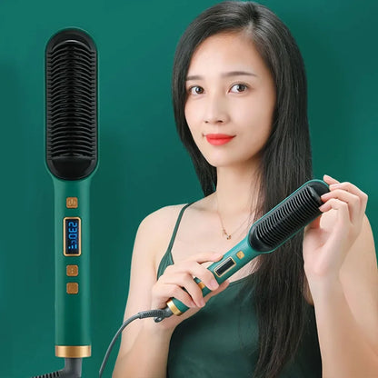 Electric Professional Negative Ion Hair Straightener Brush Curling Comb with Lcd Display