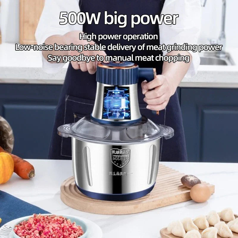 Electric Meat Grinder Stainless Steel Food Chopper Kitchen Utensils Vegetable and Fruit Chopper