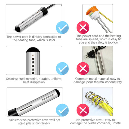 Portable Pool Water Heater 1500W Immersion Tubular Electric Heater with Digital Thermometer