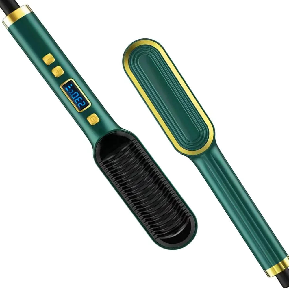 Electric Professional Negative Ion Hair Straightener Brush Curling Comb with Lcd Display