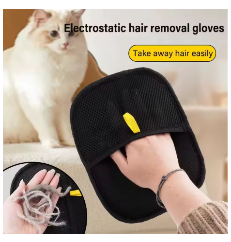 Reusable pet hair removal gloves with a double-sided design