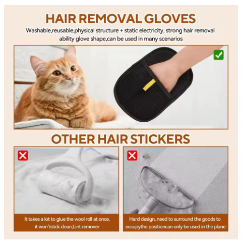 Reusable pet hair removal gloves with a double-sided design