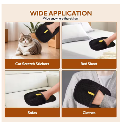 Reusable pet hair removal gloves with a double-sided design