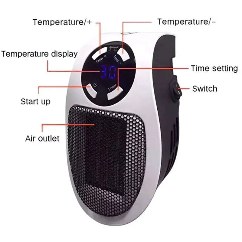 2024 New Arrival Winter Portable Plug in Wall Space Heater Digital Timer Electric Personal Heater Fan US Plusin Heaters White