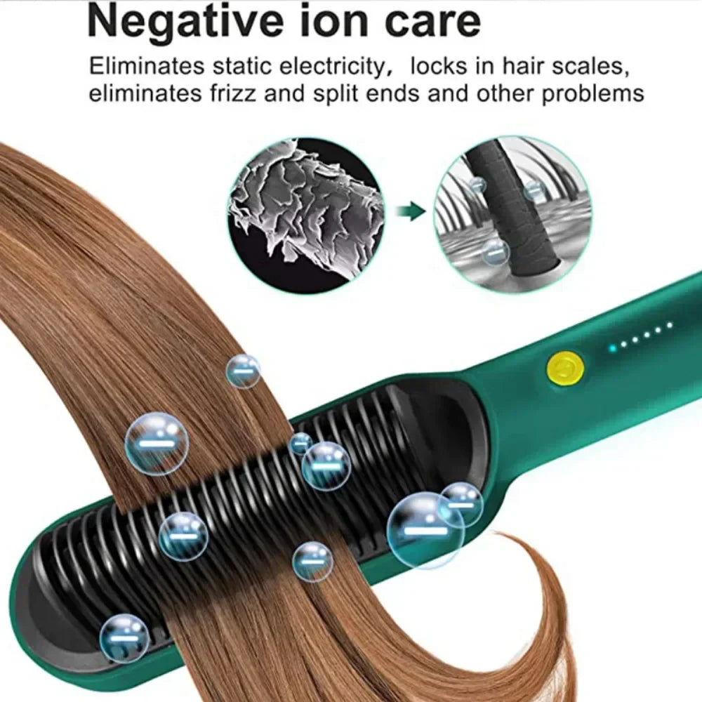 Electric Professional Negative Ion Hair Straightener Brush Curling Comb with Lcd Display