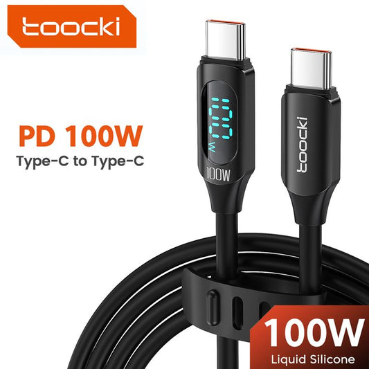 Toocki 100W USB Type C To USB C Cable PD Fast Charging Charger Type-C Wire Cord For Macbook USBC Cable 1M 2M 3M